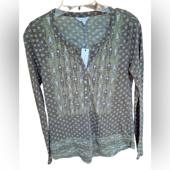 Lucky Brand NWT Boho Long Sleeve Blouse Top Olive Green Autumn MSRP $50 SOFT S - Picture 2 of 14